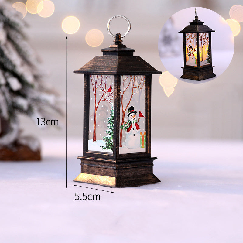1pc Christmas Lantern Decoration, Vintage Style Hanging Electric Candle Oil Lamp, Christmas Ornaments For Tables & Desks, Holiday Home Decor
