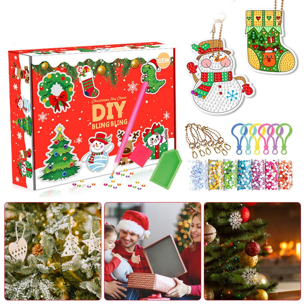 9pcs DIY Christmas Box Acrylic Diamond Painting Keychain Kits ktclubs.com