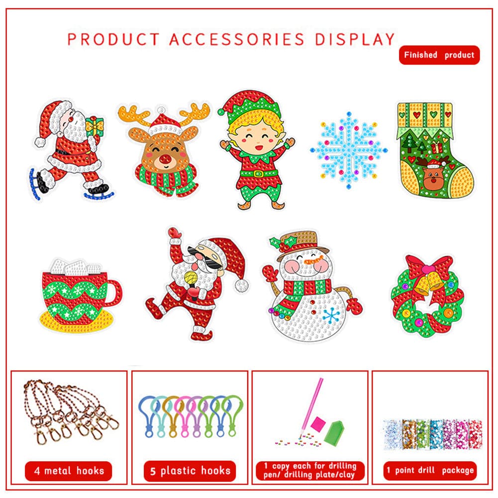 9pcs DIY Christmas Box Acrylic Diamond Painting Keychain Kits ktclubs.com