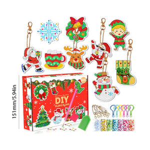 9pcs DIY Christmas Box Acrylic Diamond Painting Keychain Kits ktclubs.com