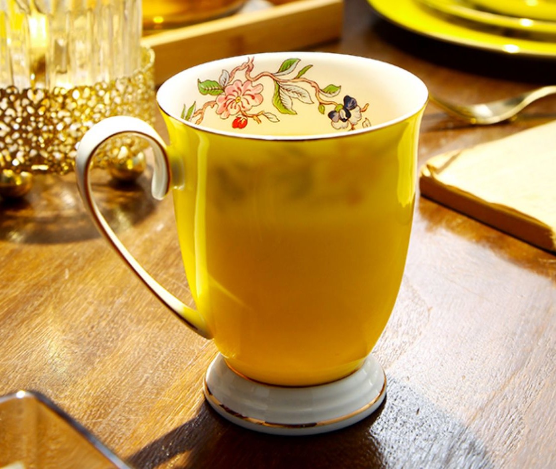 Creative Yellow Bone China Porcelain Tea Cup, Elegant Yellow Ceramic Mug, Unique Royal Ceramic Mugs, Beautiful British Tea Cups