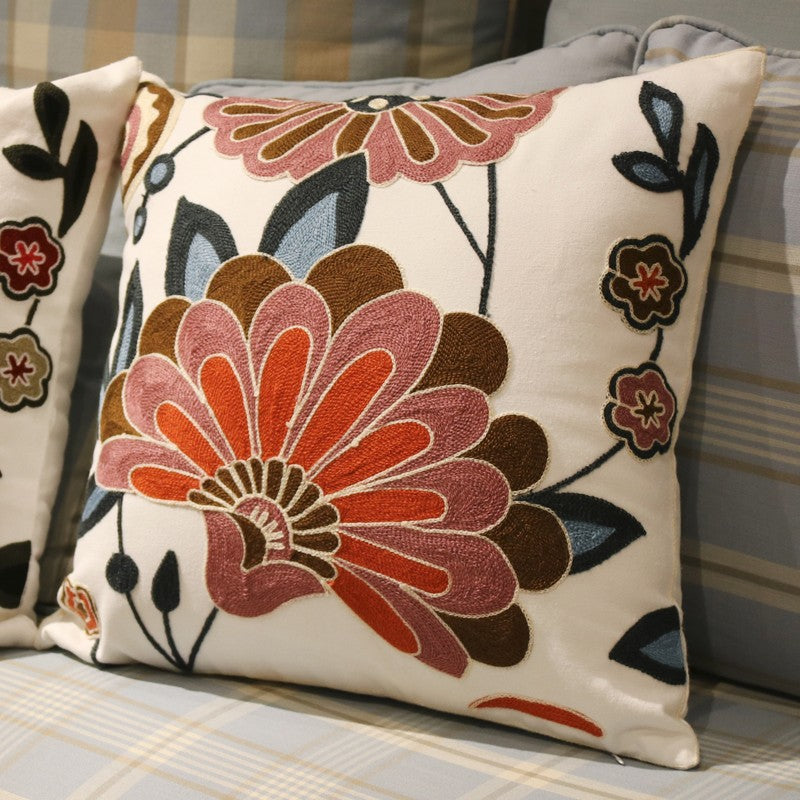 Sofa Decorative Pillows, Embroider Flower Cotton Pillow Covers, Flower Decorative Throw Pillows for Couch, Farmhouse Decorative Throw Pillows