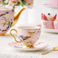 Elegant Pink Ceramic Coffee Cups, Unique Bird Flower Tea Cups and Saucers in Gift Box as Birthday Gift, Beautiful British Tea Cups, Royal Bone China Porcelain Tea Cup Set