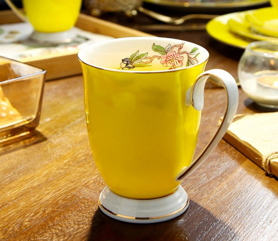 Creative Yellow Bone China Porcelain Tea Cup, Elegant Yellow Ceramic Mug, Unique Royal Ceramic Mugs, Beautiful British Tea Cups