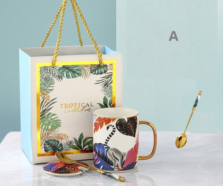 Peacock Porcelain Cups, Large Capacity Jungle Animal Porcelain Mugs, Unique Ceramic Mugs in Gift Box, Creative Ceramic Mugs for Office