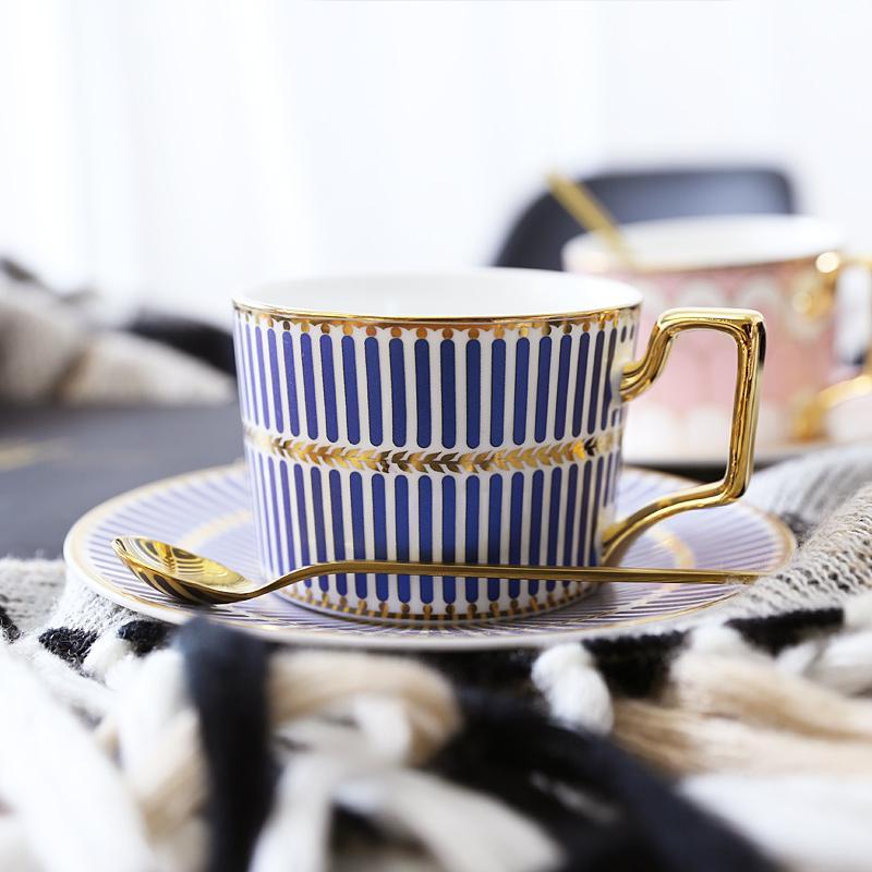 Elegant Porcelain Coffee Cups, Latte Coffee Cups with Gold Trim and Gift Box, British Tea Cups, Tea Cups and Saucers