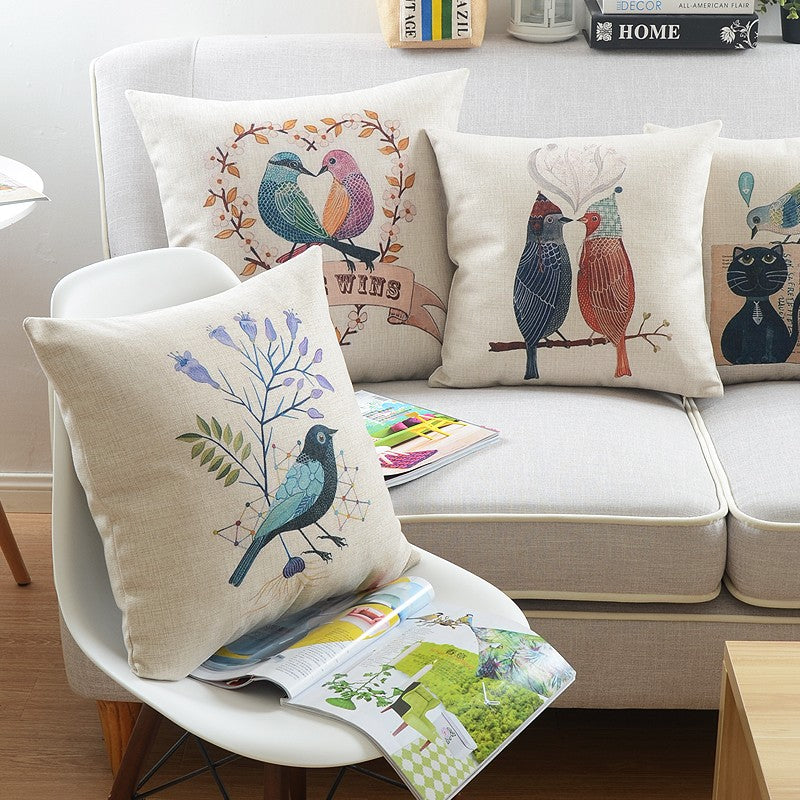 Decorative Sofa Pillows for Children's Room, Love Birds Throw Pillows for Couch, Singing Birds Decorative Throw Pillows, Embroider Decorative Pillow Covers