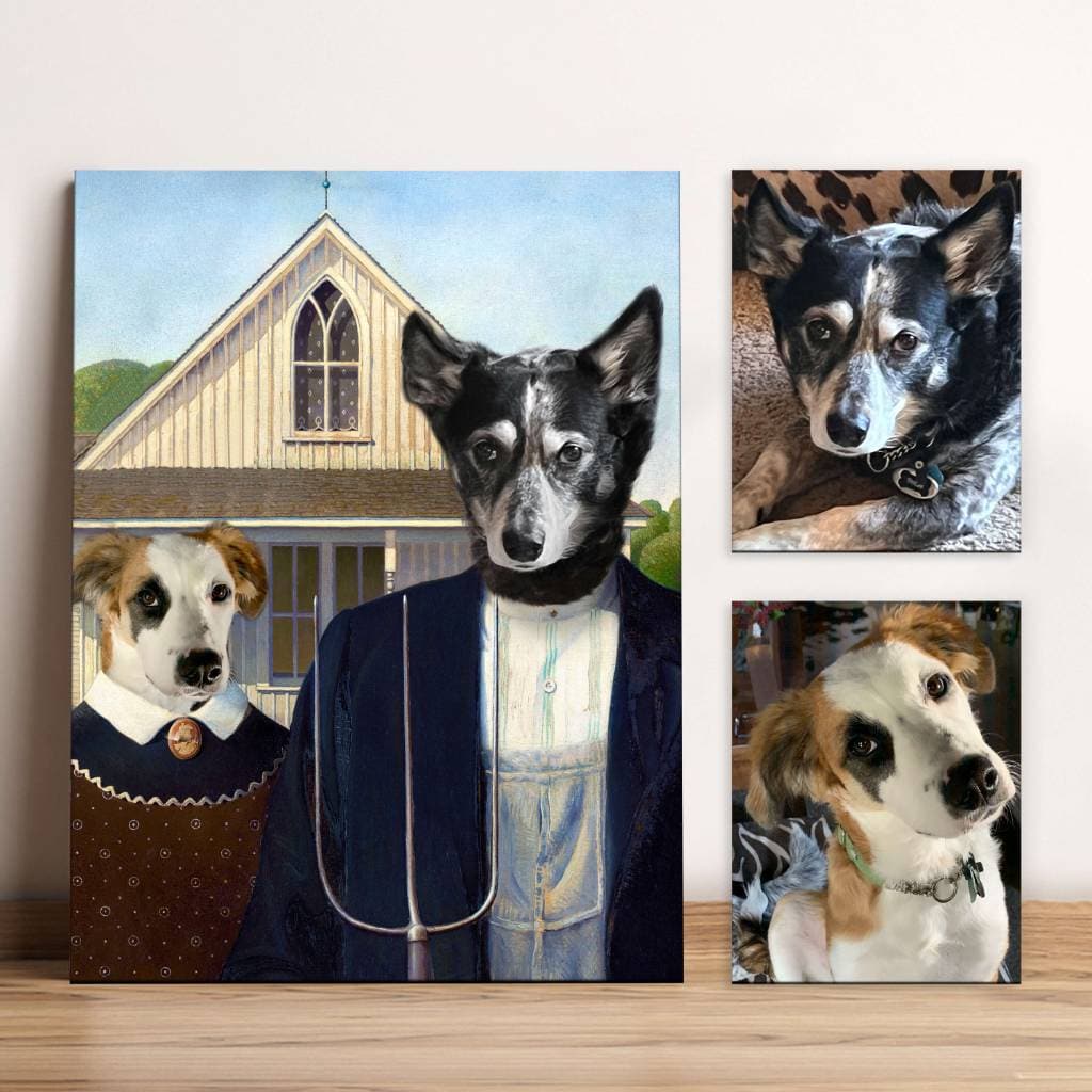 American gothic pet portrait custom pet painting canvas 2 pets ktclubs.com