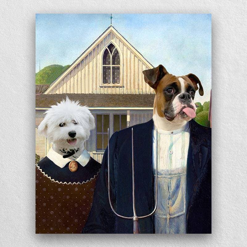 American gothic pet portrait custom pet painting canvas 2 pets ktclubs.com