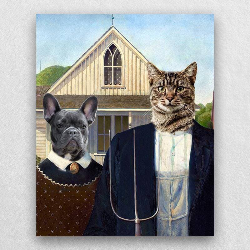 American gothic pet portrait custom pet painting canvas 2 pets ktclubs.com