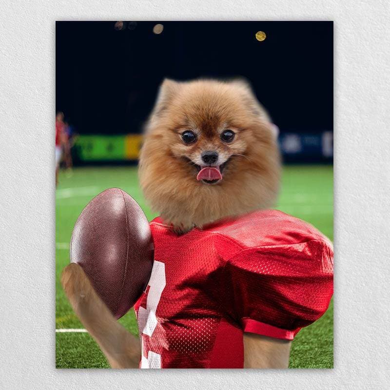 Attractive Football Player Dog Canvas Pet Paintings ktclubs.com