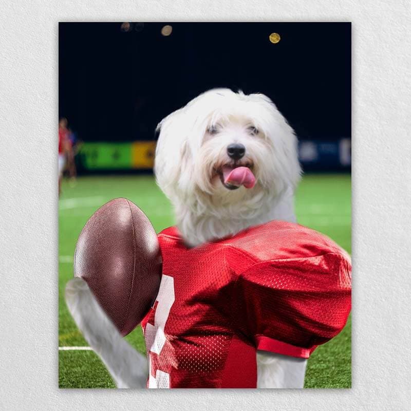 Attractive Football Player Dog Canvas Pet Paintings ktclubs.com