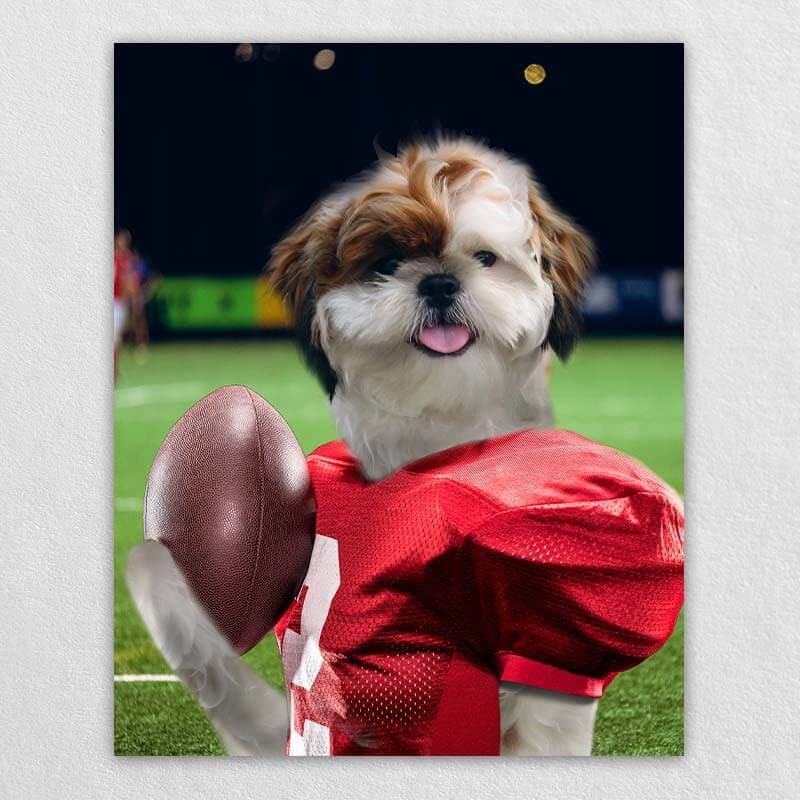 Attractive Football Player Dog Canvas Pet Paintings ktclubs.com