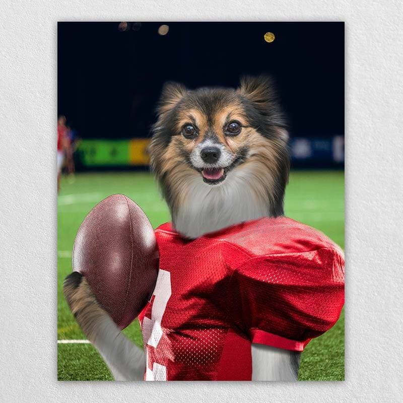 Attractive Football Player Dog Canvas Pet Paintings ktclubs.com