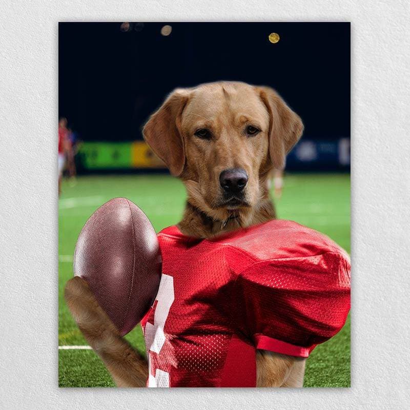 Attractive Football Player Dog Canvas Pet Paintings ktclubs.com