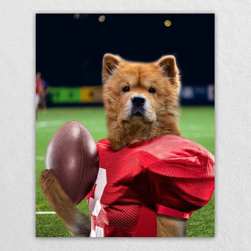 Attractive Football Player Dog Canvas Pet Paintings ktclubs.com