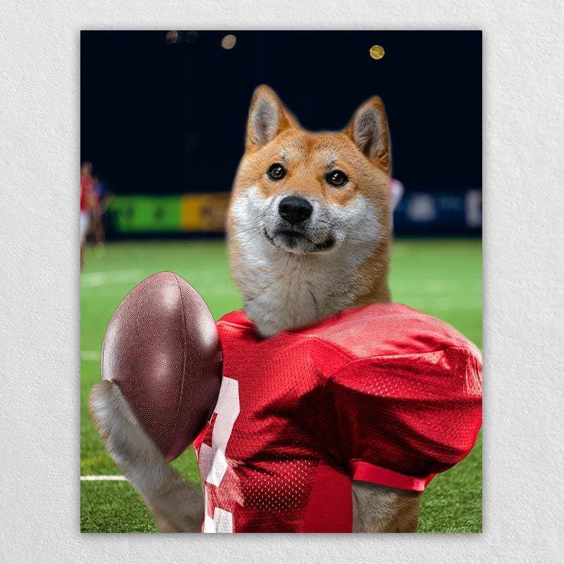 Attractive Football Player Dog Canvas Pet Paintings ktclubs.com