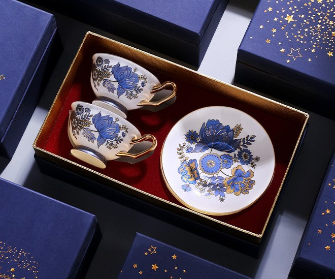 Elegant Ceramic Coffee Cups, Afternoon British Tea Cups, Unique Iris Flower Tea Cups and Saucers in Gift Box, Royal Bone China Porcelain Tea Cup Set