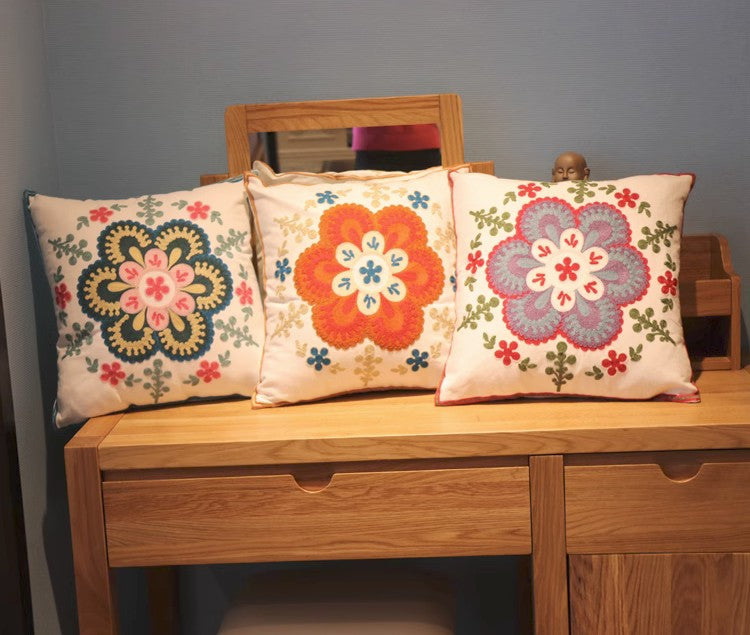 Flower Decorative Pillows for Couch, Sofa Decorative Pillows, Embroider Flower Cotton Pillow Covers, Farmhouse Decorative Throw Pillows