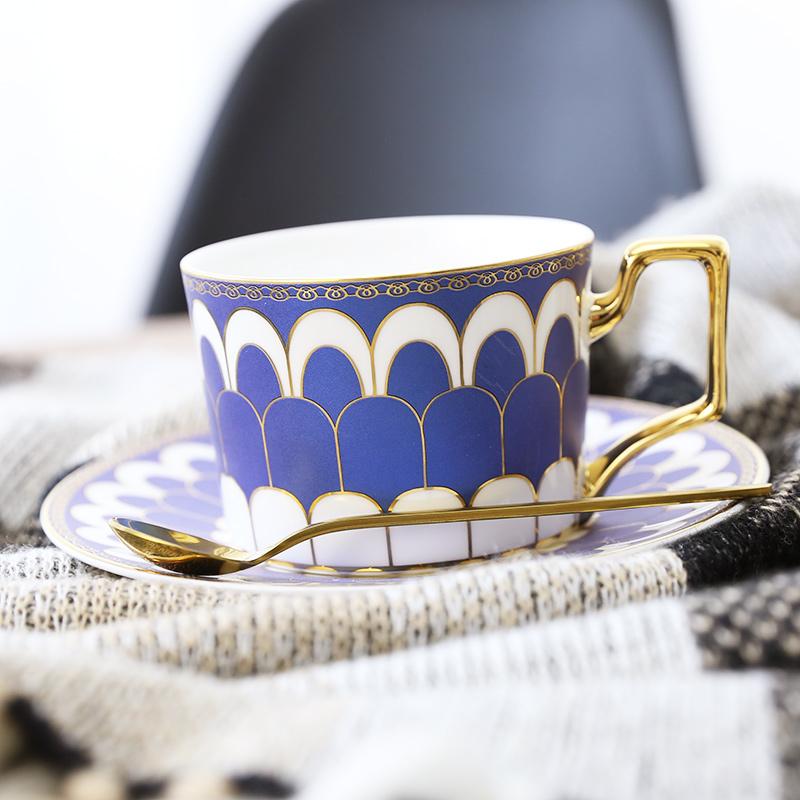Elegant Porcelain Coffee Cups, Latte Coffee Cups with Gold Trim and Gift Box, British Tea Cups, Tea Cups and Saucers