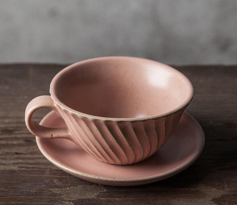 Simple Pink Pottery Coffee Cups, Breakfast Milk Cup, Latte Coffee Cup, Ceramic Coffee Cup, Cappuccino Coffee Mug, Coffee Cup and Saucer Set