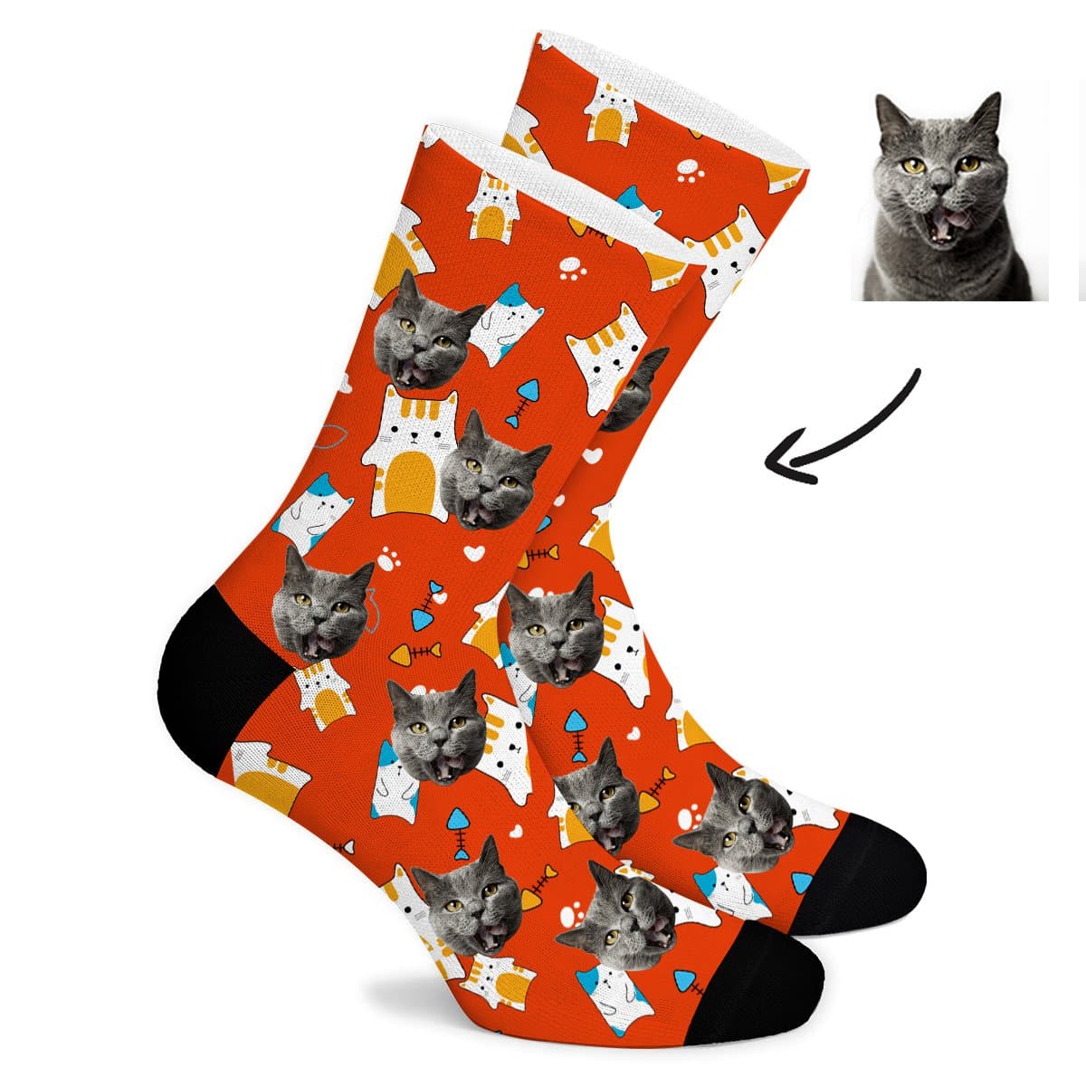 Cartoon Cat Fish Bone Custom Socks ktclubs.com