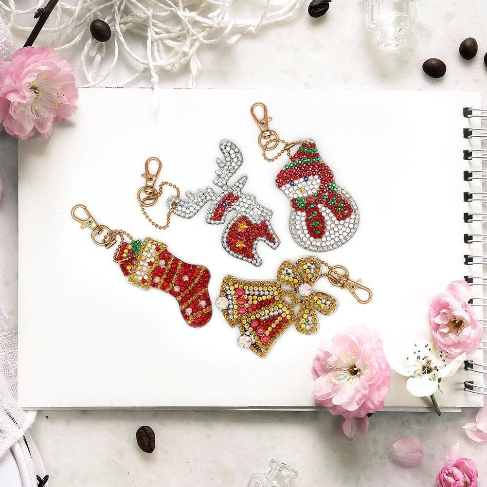 Christmas 4pcs DIY Full Drill Special Shaped Diamond Keychain ktclubs.com