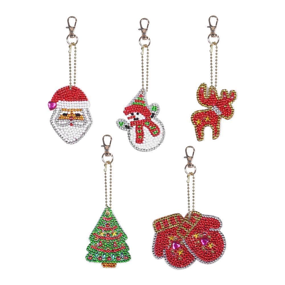 Christmas 5pcs DIY Full Drill Diamond Painting Special Shaped Key Chain ktclubs.com