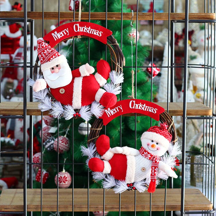 Christmas Decoration Supplies Christmas Wreath Pendant Wreath Rattan Ring Old Man Snowman Doll Door Hanging Window Home Decoration ktclubs.com