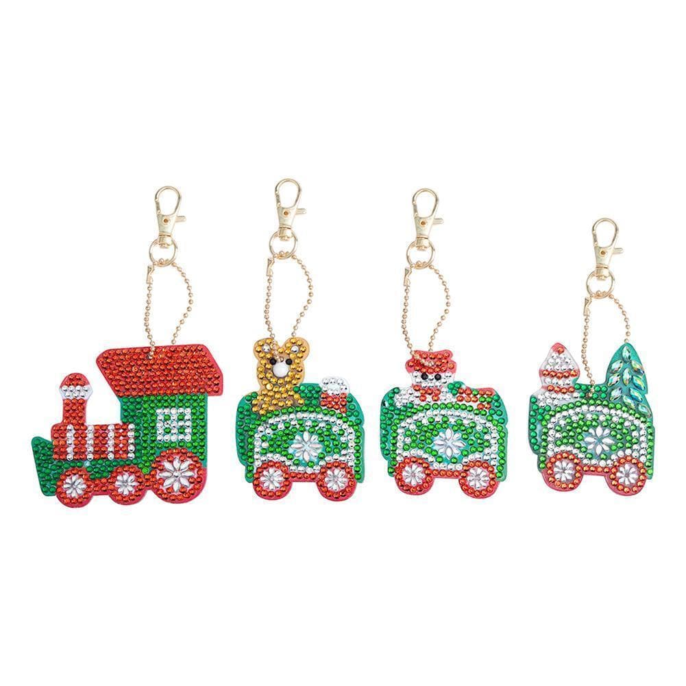 Christmas Train 4pcs DIY Full Drill Special-Shape Diamond  Keychain ktclubs.com