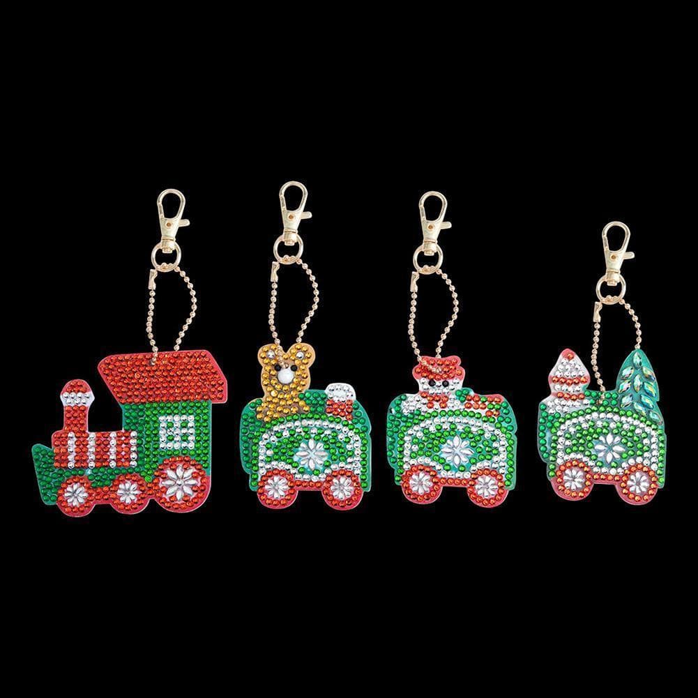 Christmas Train 4pcs DIY Full Drill Special-Shape Diamond  Keychain ktclubs.com