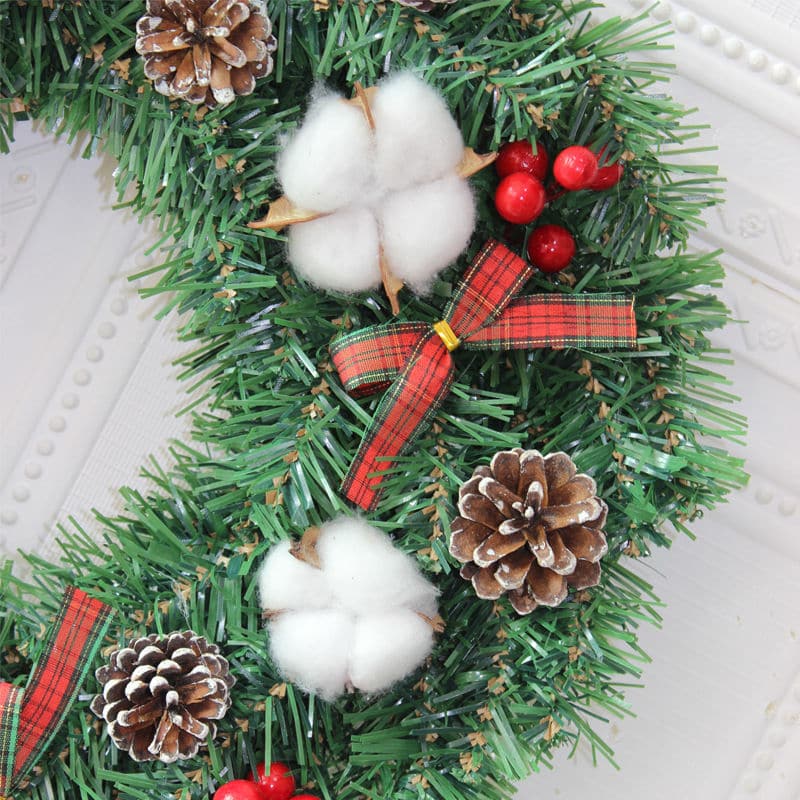 Christmas Wreath Cotton Bow Pine Cone Decoration Wreath ktclubs.com