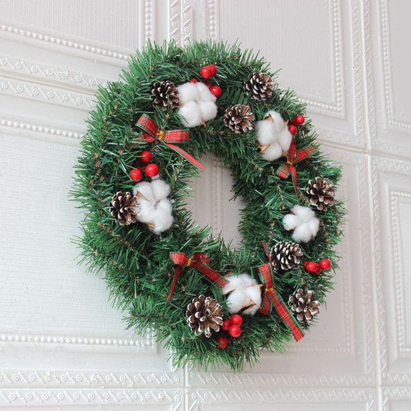 Christmas Wreath Cotton Bow Pine Cone Decoration Wreath ktclubs.com