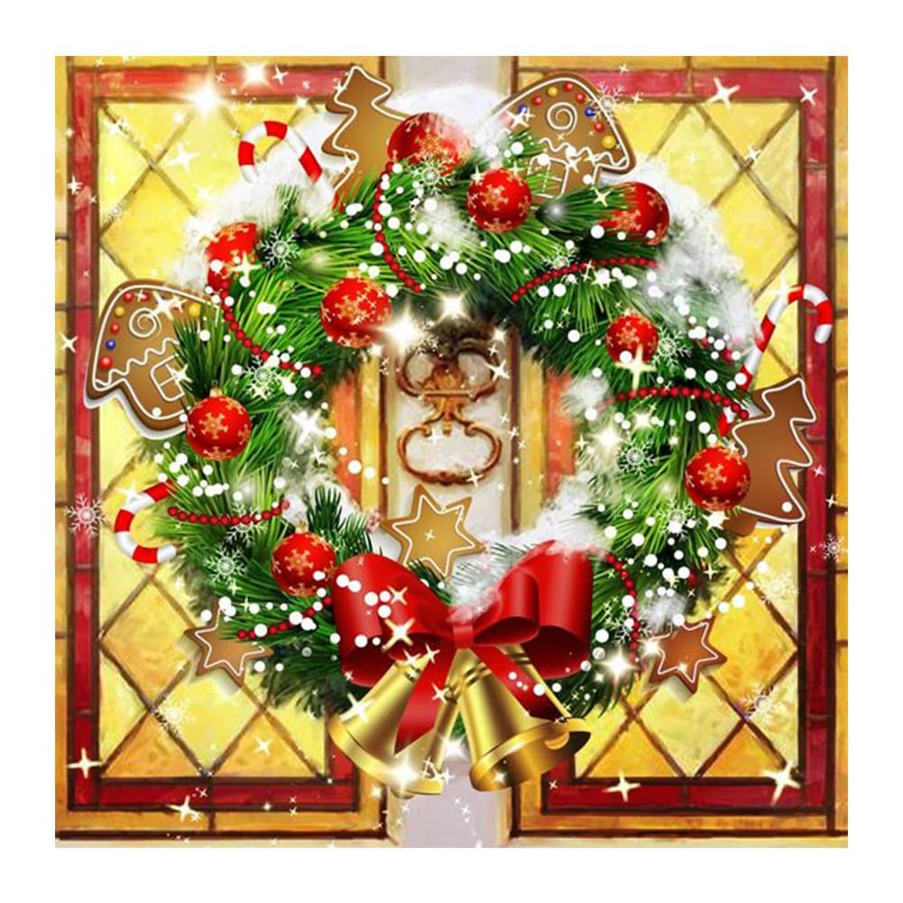 Christmas Wreath-Full Round Diamond Painting  30*30CM ktclubs.com