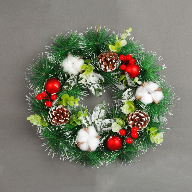 Christmas cotton pine cone wreath door wreath Christmas ball wreath window decoration props holiday cane wall hanging ktclubs.com