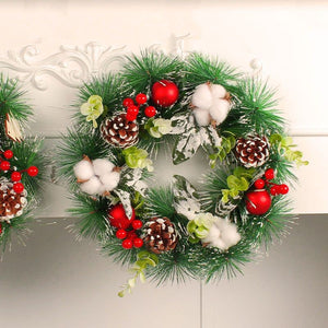 Christmas cotton pine cone wreath door wreath Christmas ball wreath window decoration props holiday cane wall hanging ktclubs.com