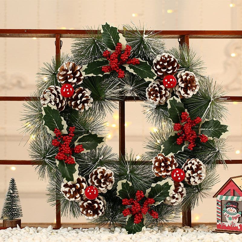 Christmas decorations Pine cone wreath red ball decorative wreath door upscale pine needle wreath wreath ornament ktclubs.com