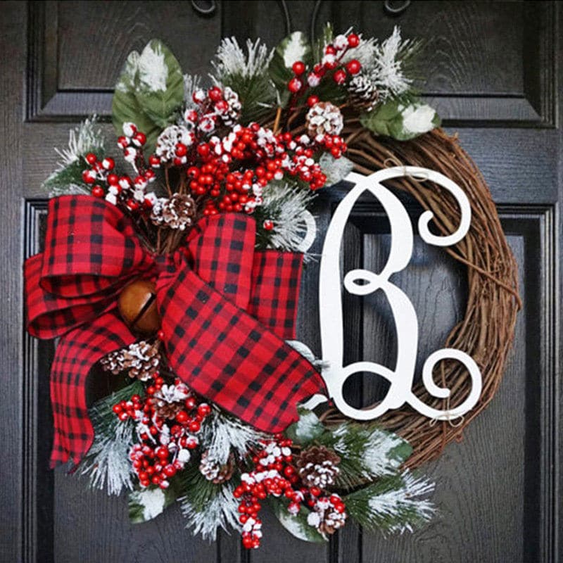 Christmas letter wreath American Christmas door hanging simulation red fruit wreath rattan circle decoration ktclubs.com