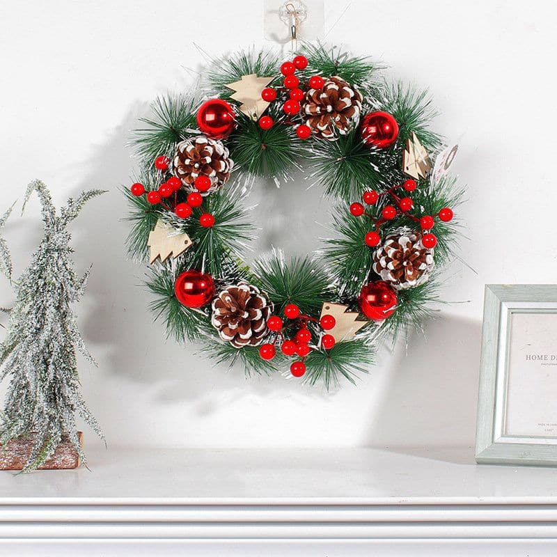 Christmas simulation pine cone wreath door hanging Christmas dead branch vine circle holiday pine needle wreath decoration supplies ktclubs.com