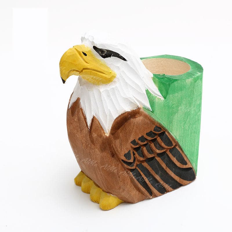 Creative wood carving animal flamingo pen holder art pure wood pen holder ornament handicraft ktclubs.com