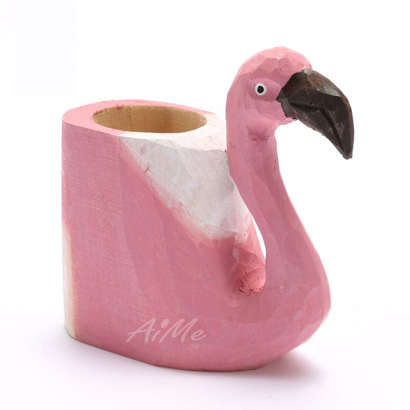 Creative wood carving animal flamingo pen holder art pure wood pen holder ornament handicraft ktclubs.com