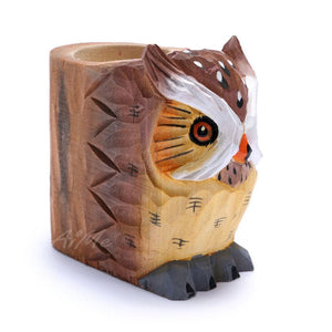 Creative wood carving animal flamingo pen holder art pure wood pen holder ornament handicraft ktclubs.com