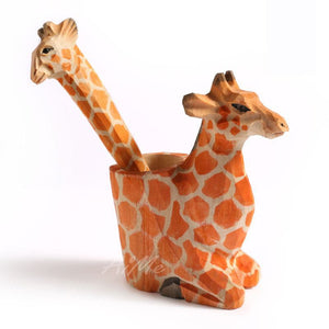 Creative wood carving animal flamingo pen holder art pure wood pen holder ornament handicraft ktclubs.com