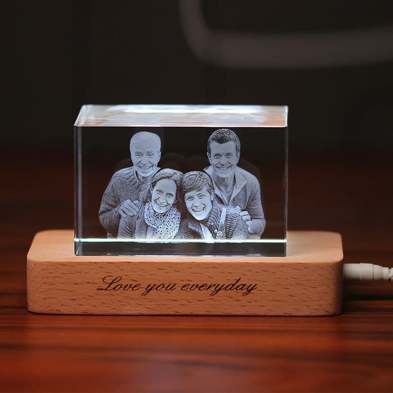 Custom Photo 3D Laser Crystal: Landscape Straight Line With Light Base Personalized 3D Photo Laser Crystal Unique Gift for Birthday Wedding ktclubs.com