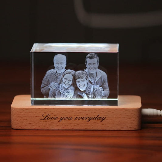Custom Photo 3D Laser Crystal: Landscape Straight Line With Light Base Personalized 3D Photo Laser Crystal Unique Gift for Birthday Wedding ktclubs.com
