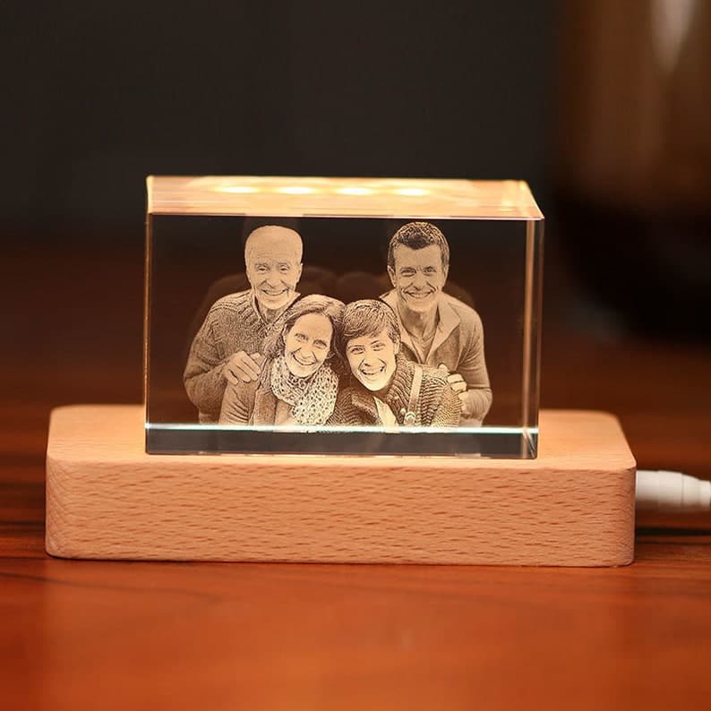 Custom Photo 3D Laser Crystal: Landscape Straight Line With Light Base Personalized 3D Photo Laser Crystal Unique Gift for Birthday Wedding ktclubs.com