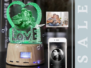 Custom Photo Rotating Music Box with Heart Crystal Bluetooth Lamp, RGB Colors Remote Control ktclubs.com