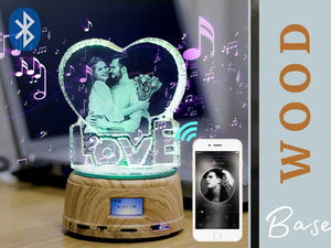 Custom Photo Rotating Music Box with Heart Crystal Bluetooth Lamp, RGB Colors Remote Control ktclubs.com