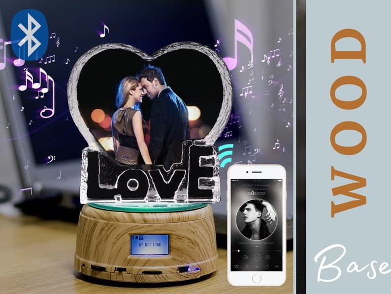 Custom Photo Rotating Music Box with Heart Crystal Bluetooth Lamp, RGB Colors Remote Control ktclubs.com