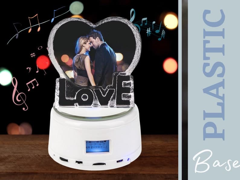 Custom Photo Rotating Music Box with Heart Crystal Bluetooth Lamp, RGB Colors Remote Control ktclubs.com